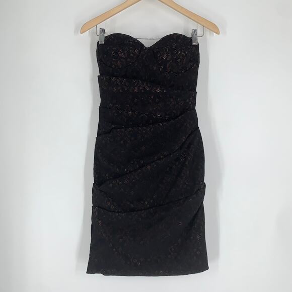 Preen by Thornton Bregazzi Strapless Lace Bow Back Dress Nude Illusion Mini - Picture 2 of 12